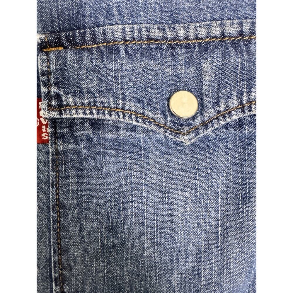 Levi’s Barstow Western Denim Shirt Pearl Snap Medium Wash Cowboy Mens Size L - Picture 4 of 9